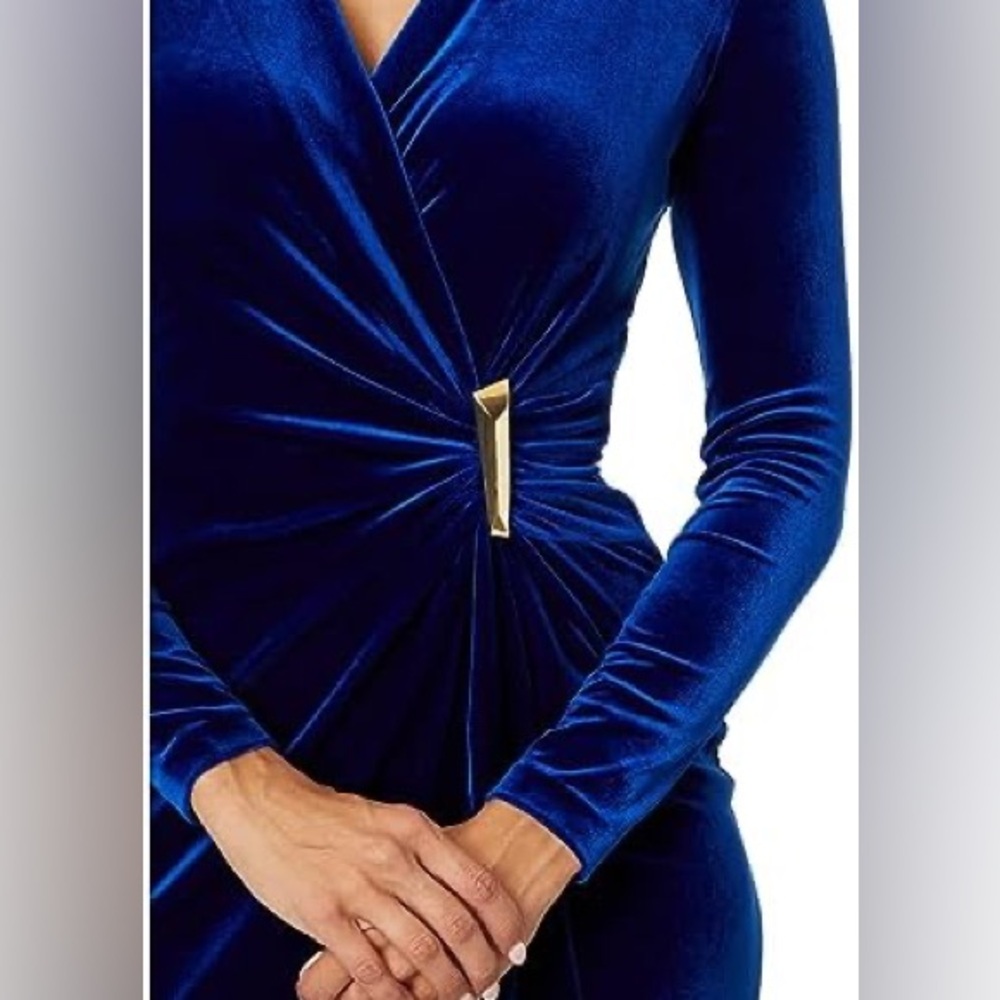 Calvin Klein Velvet V-Neck Dress - Picture 6 of 6